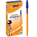 Bic Original Orange Ballpoint Pens Fine Blue Box 12