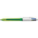 Bic 4 Colour Retractable Ballpoint Pen Medium Fluo Colours Pack 6 954408 (6 Pack) - SuperOffice