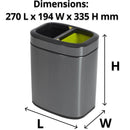 Compass Rectangular Dual Side Titanium Recycling Rubbish Bin 10L Grey 7621051 - SuperOffice
